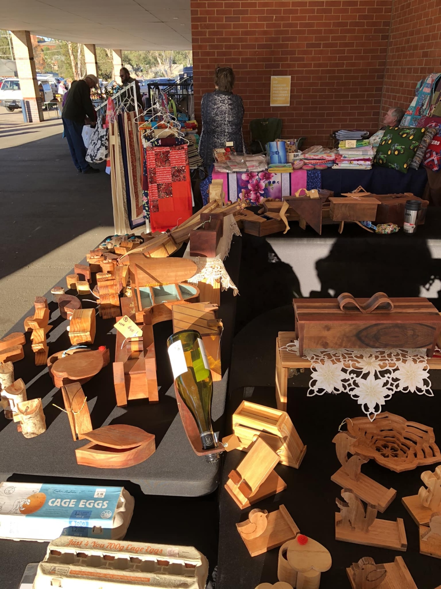 Handcrafted timber boxes, quilts and fresh local eggs